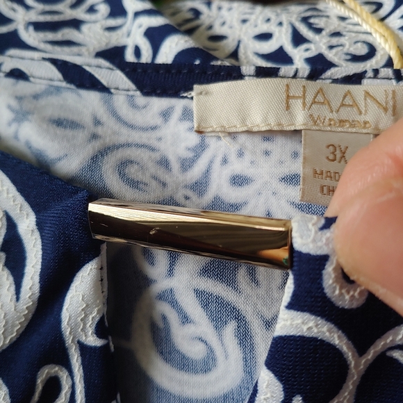 Haani Floral Print Stretchy Split V-Neck 3/4 Sleeve Dress Navy White Size 3X - Picture 12 of 12